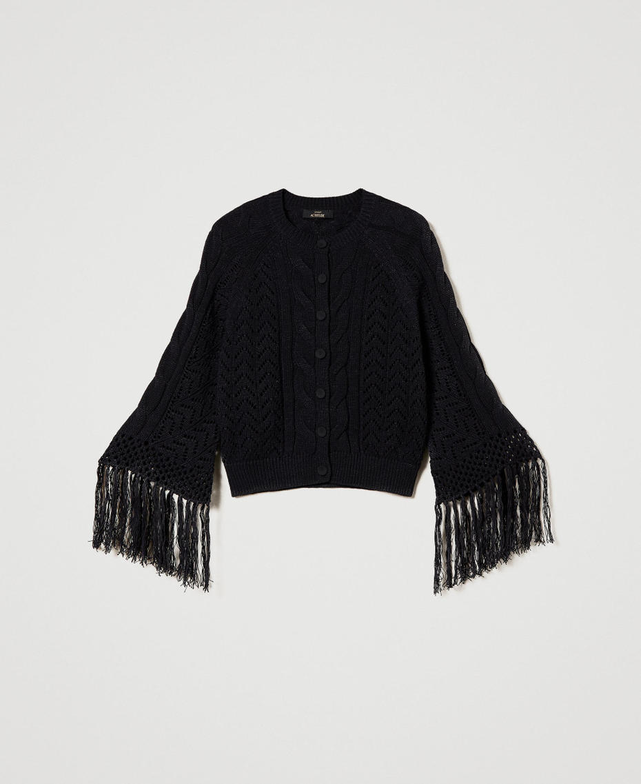 Knit cardigan with fringes Black Woman 241AT3021-0S