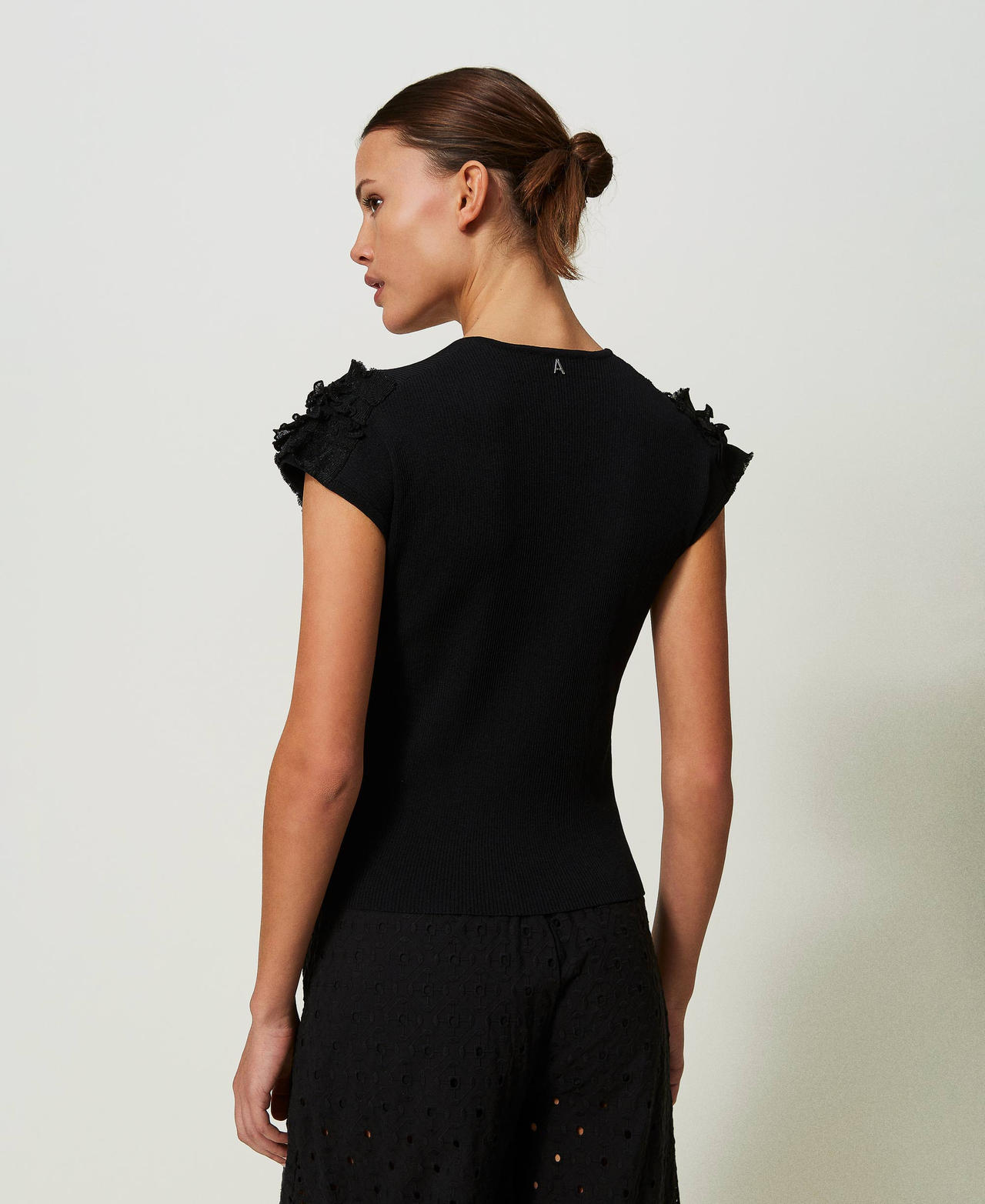 Fitted ribbed top with ruffles Black Woman 241AT3042-03