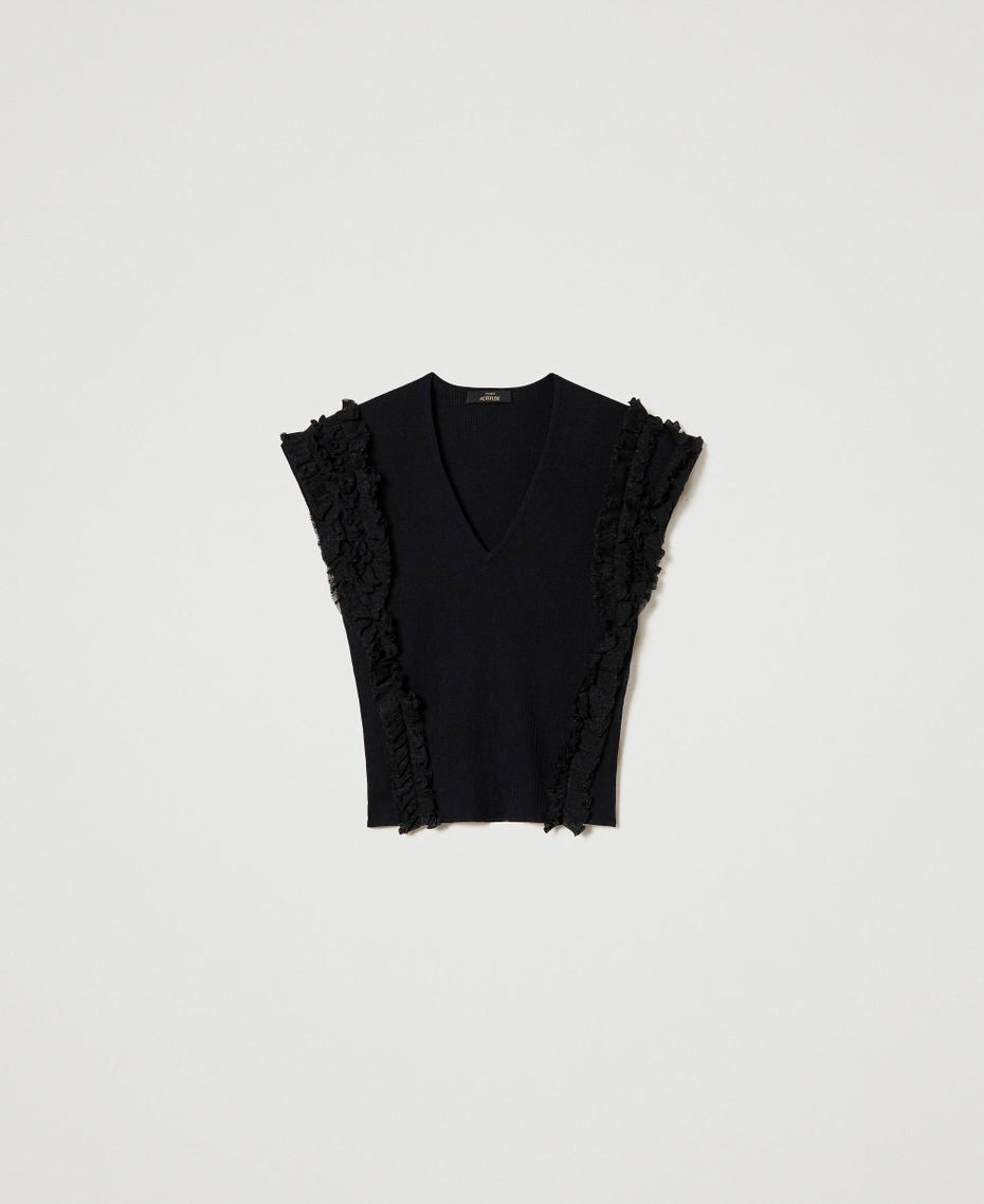 Fitted ribbed top with ruffles Black Woman 241AT3042-0S