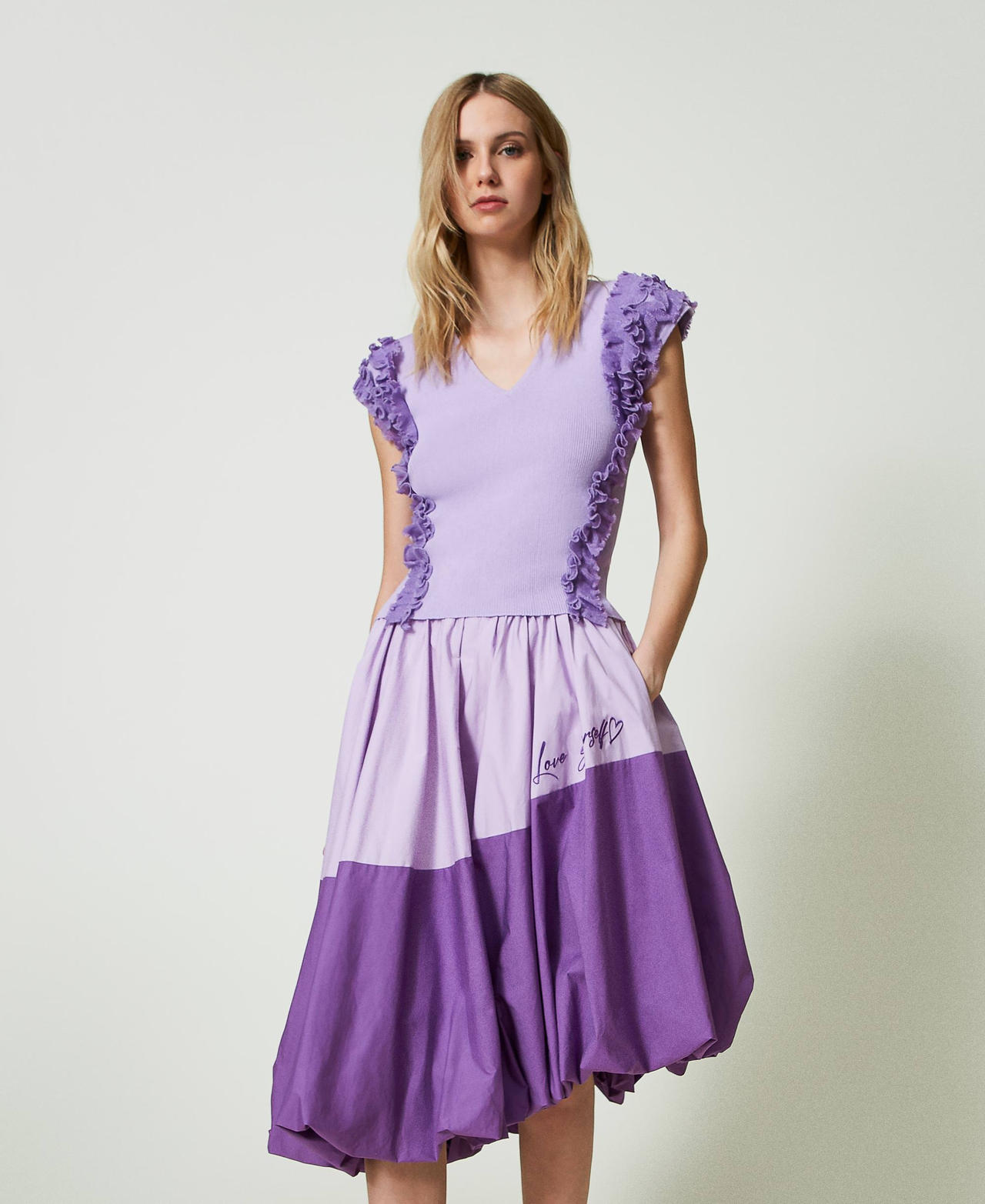 Fitted ribbed top with ruffles "Lavendula&rdquo; Purple Woman 241AT3042_10782_02