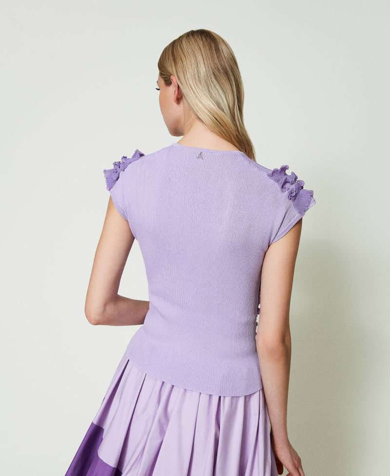 Fitted ribbed top with ruffles "Lavendula&rdquo; Purple Woman 241AT3042_10782_04