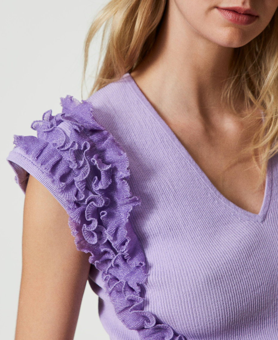 Fitted ribbed top with ruffles "Lavendula” Purple Woman 241AT3042-05