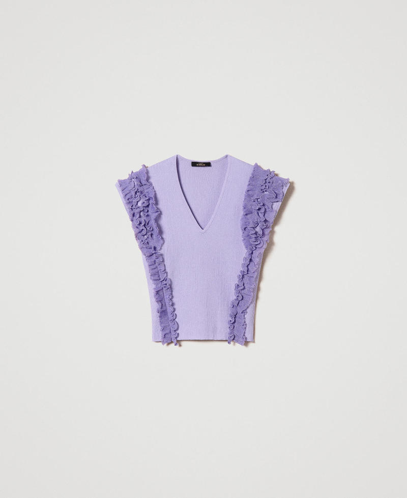 Fitted ribbed top with ruffles "Lavendula&rdquo; Purple Woman 241AT3042_10782_S0