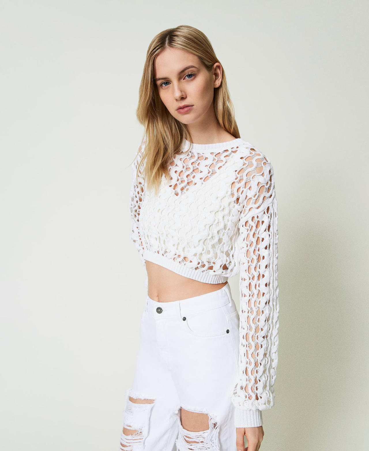 Lace-like openwork jumper "Papers" White Woman 241AT3050_00840_02