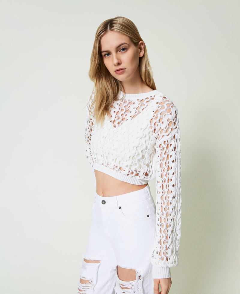 Lace-like openwork jumper "Papers" White Woman 241AT3050-02