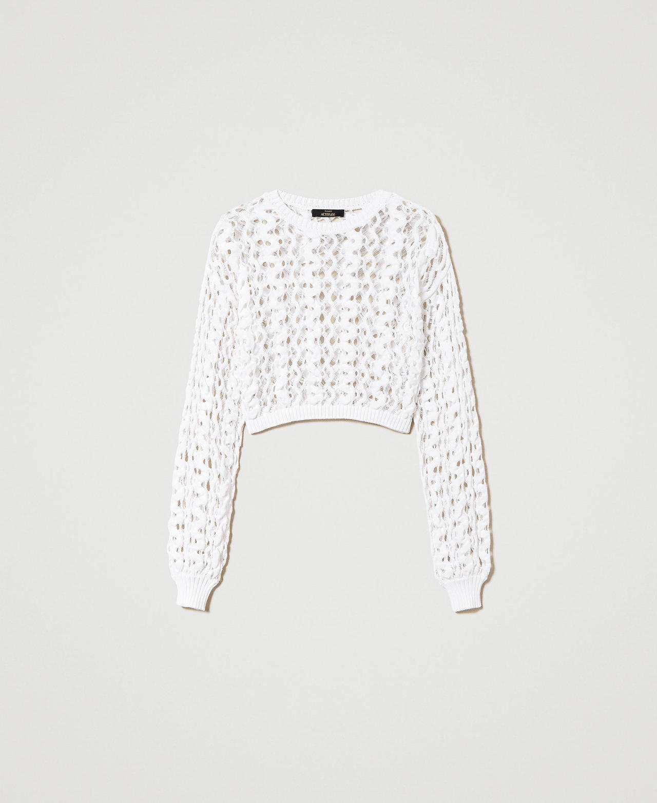 Pullover mit Durchbruchmuster in Spitzenoptik Frau, Weiß | TWINSET 