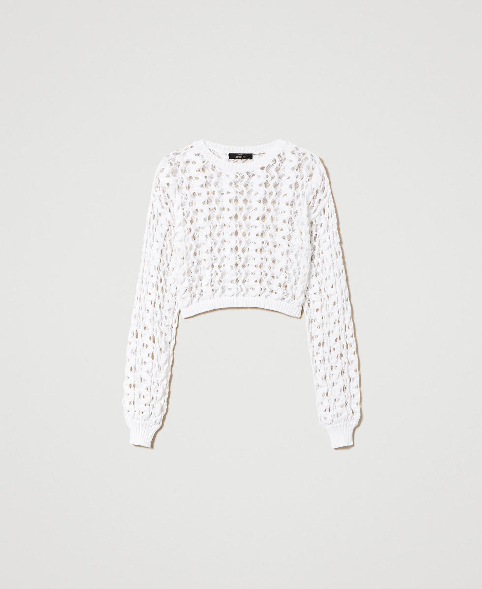 Lace-like openwork jumper "Papers" White Woman 241AT3050_00840_S0