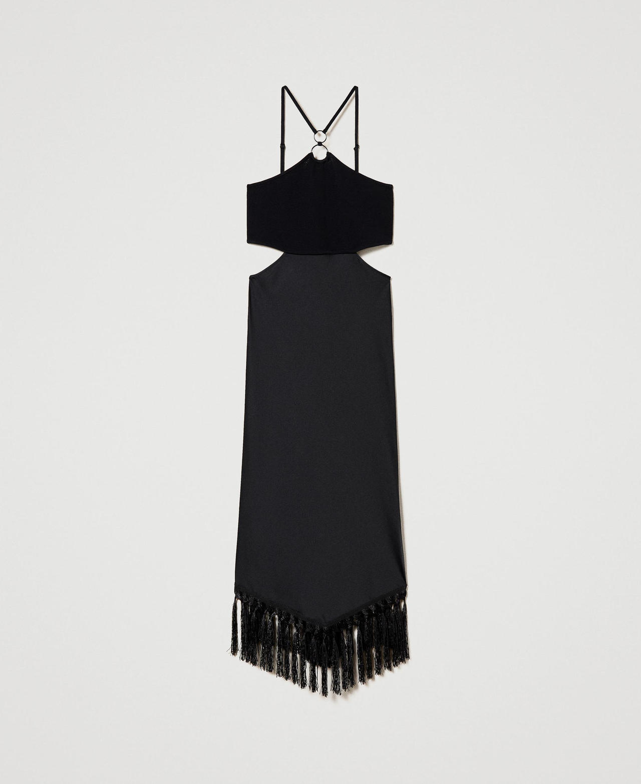 Robe midi en satin et franges
