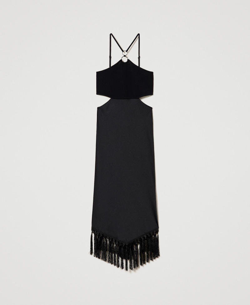 Midi dress with satin and fringes