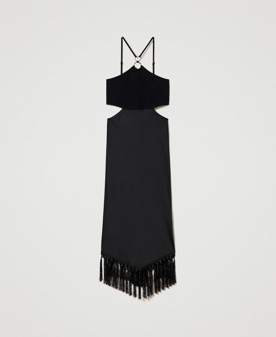 Midi dress with satin and fringes Black Woman 241AT3063-0S