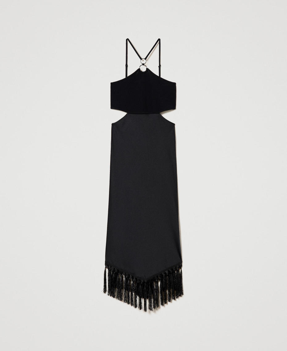 Midi dress with satin and fringes