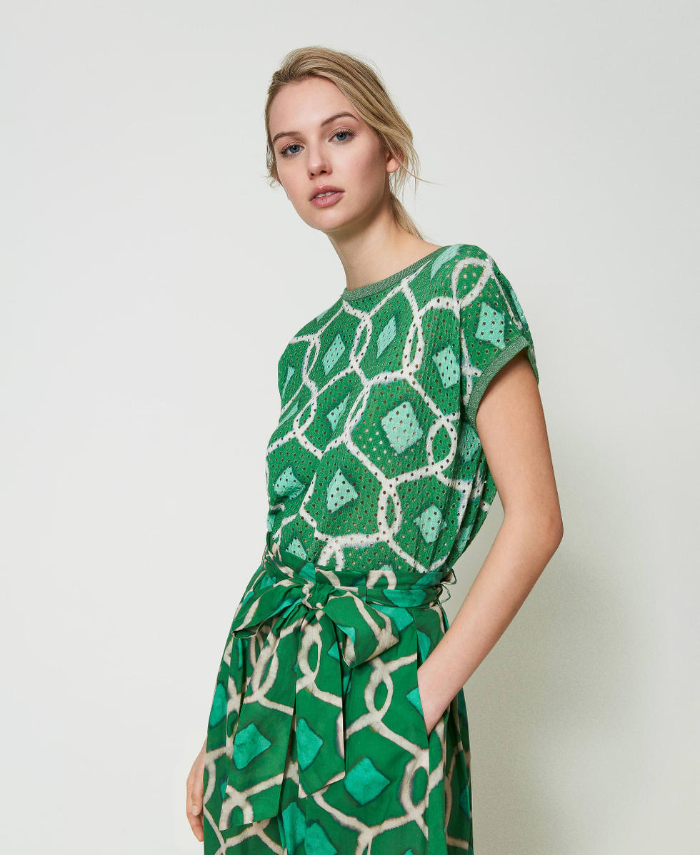 Printed boxy jumper Fern Green Tile Print Woman 241AT3100_11548_03