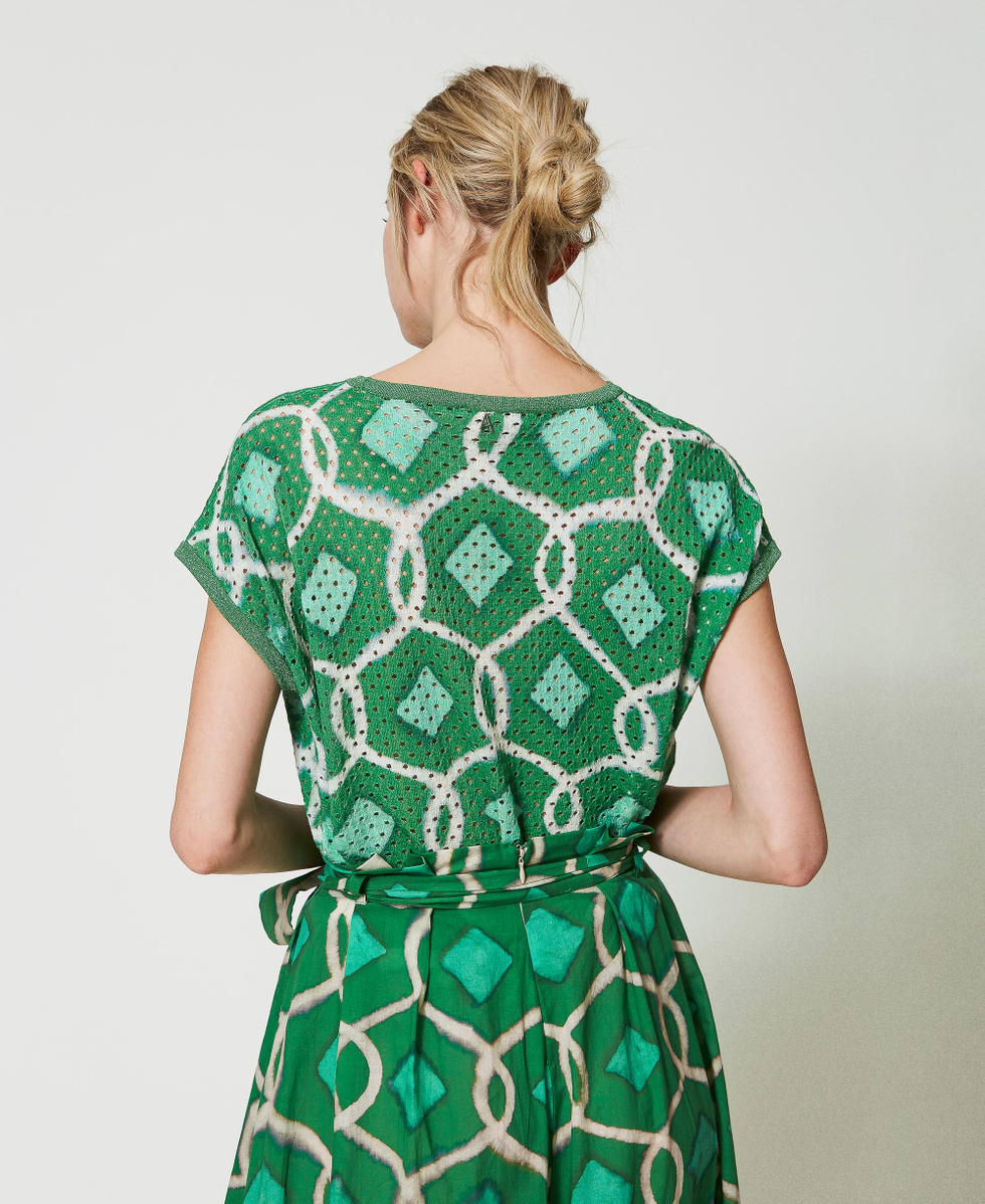 Printed boxy jumper Fern Green Tile Print Woman 241AT3100_11548_04