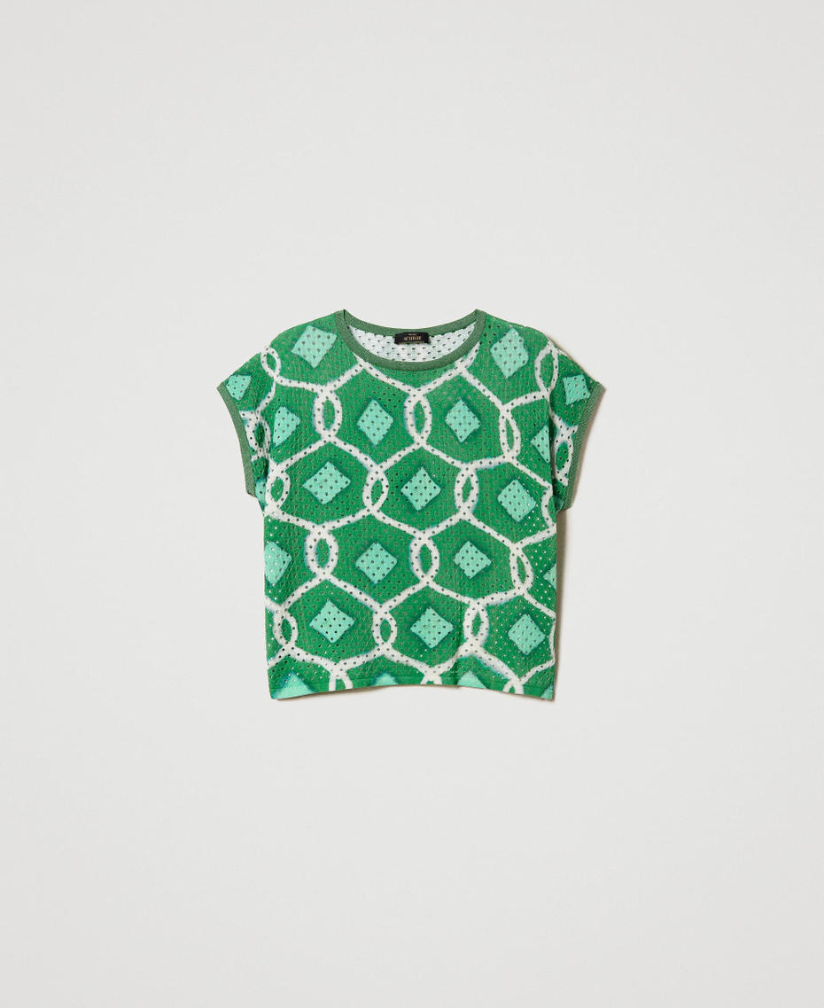 Printed boxy jumper Fern Green Tile Print Woman 241AT3100_11548_S0