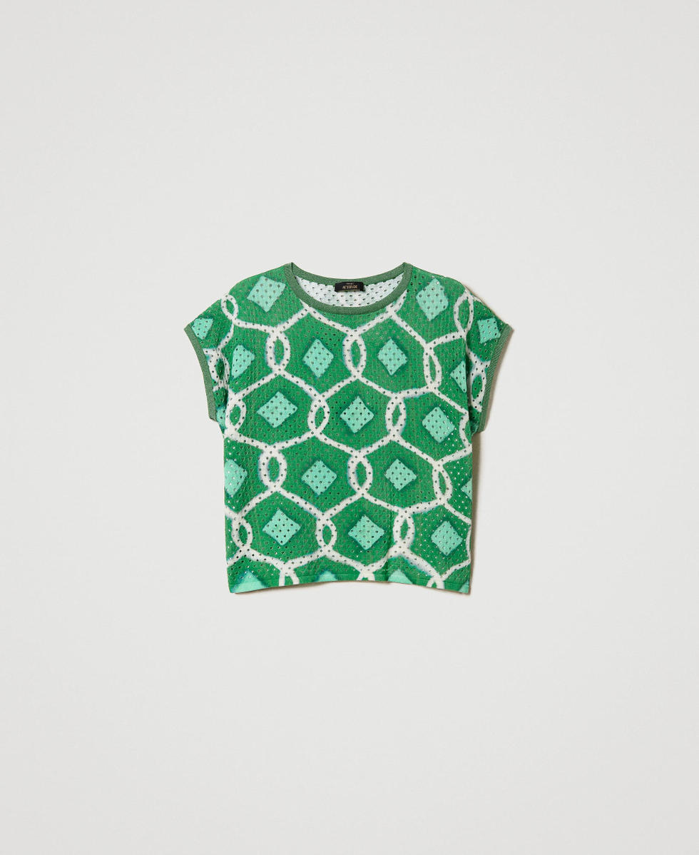 Printed boxy jumper Fern Green Tile Print Woman 241AT3100_11548_S0