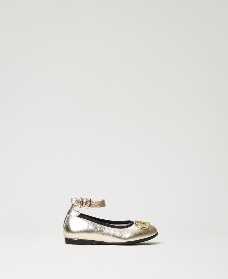 Кожаные детские балетки с Oval T Платиновый Девочка 241GCB030-01