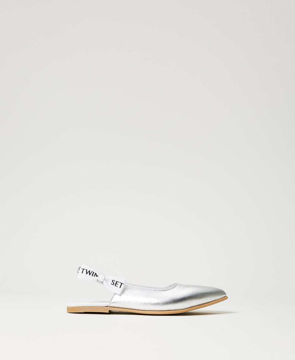 Ballerine sling back in pelle con logo Silver Bambina 241GCJ022_00995_01
