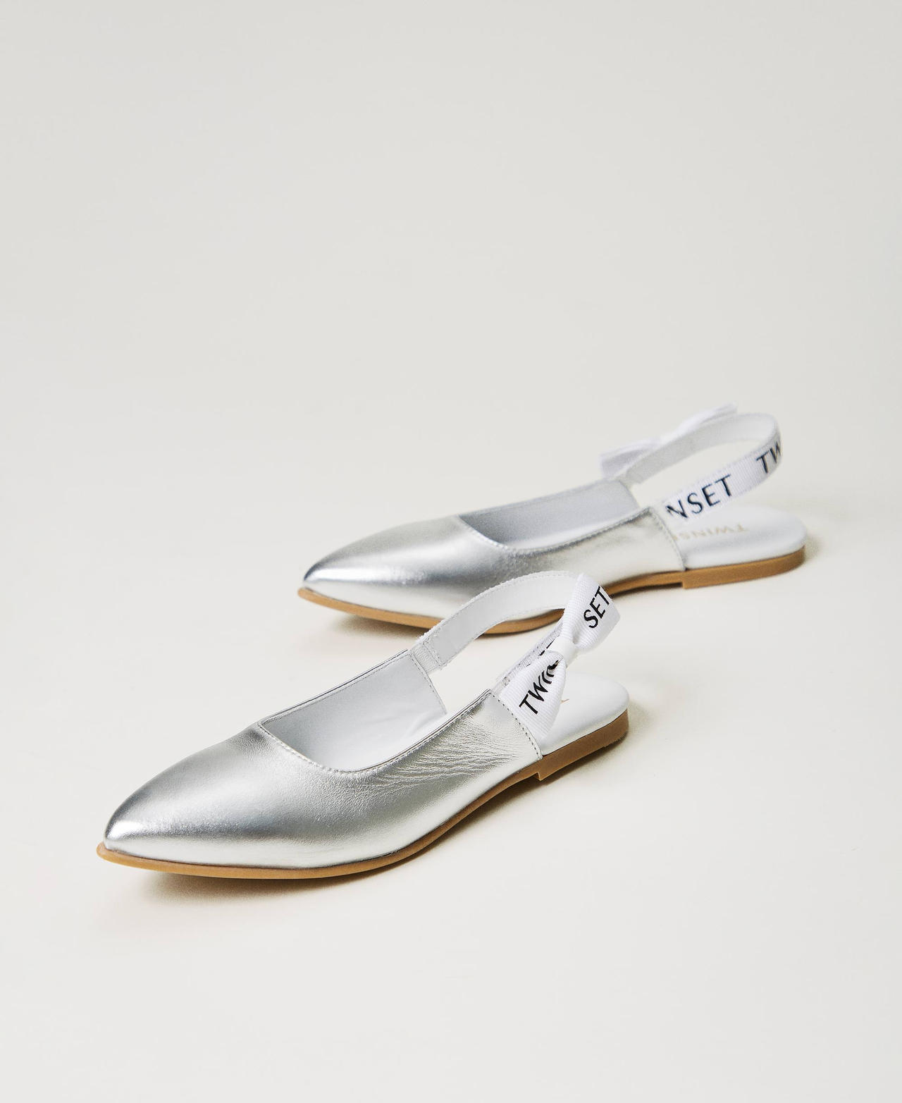 Slingback-Ballerina aus Leder mit Logo Silber M&auml;dchen 241GCJ022_00995_02