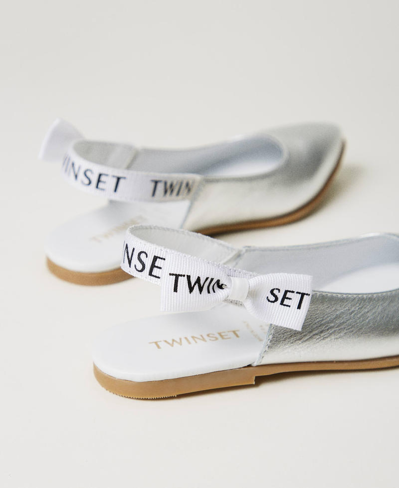 Slingback-Ballerina aus Leder mit Logo Silber M&auml;dchen 241GCJ022_00995_03