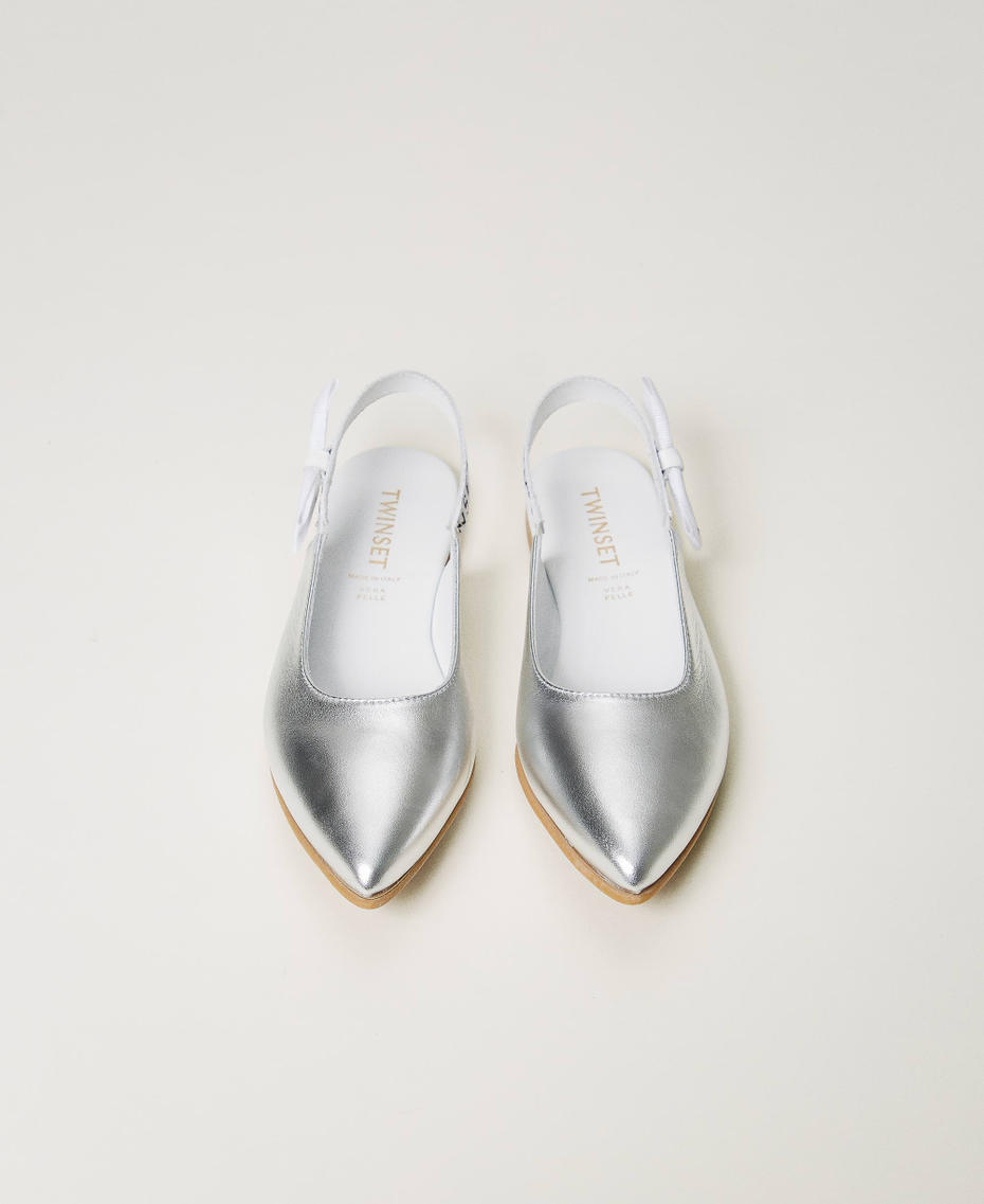 Leather sling back ballerina shoes with logo "Lucent White" Girl 241GCJ022-04