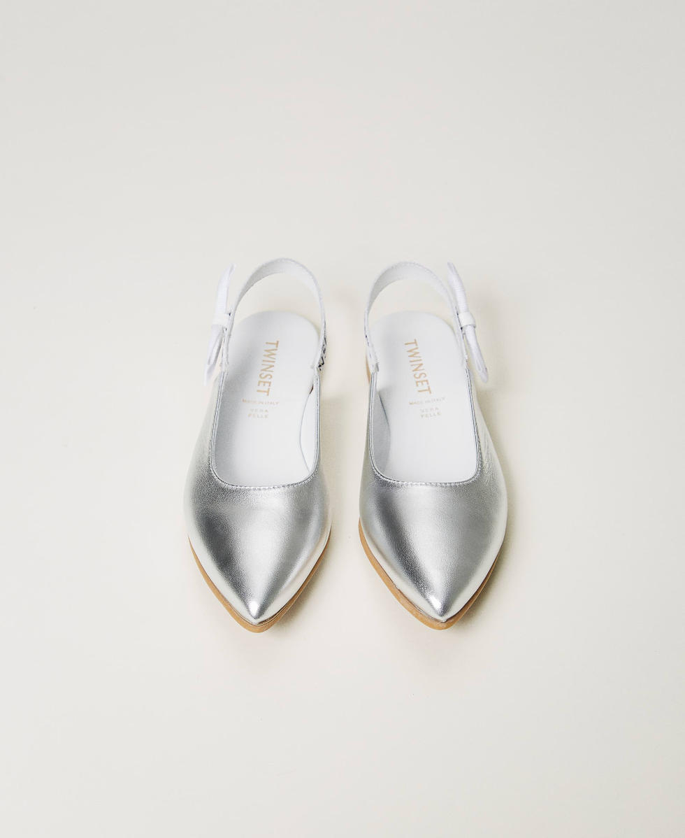 Ballerine sling back in pelle con logo Silver Bambina 241GCJ022_00995_04