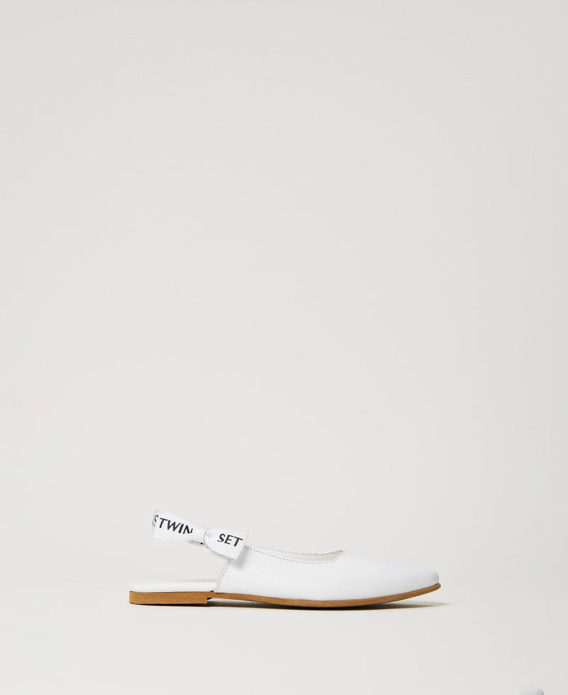 Leather sling back ballerina shoes with logo