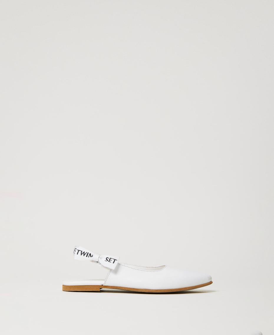 Leather sling back ballerina shoes with logo
