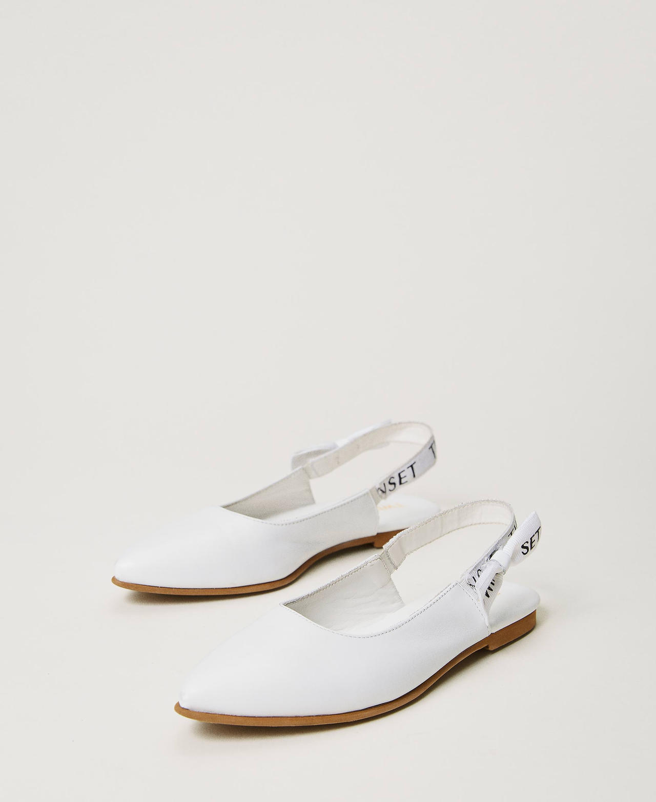 Leather sling back ballerina shoes with logo