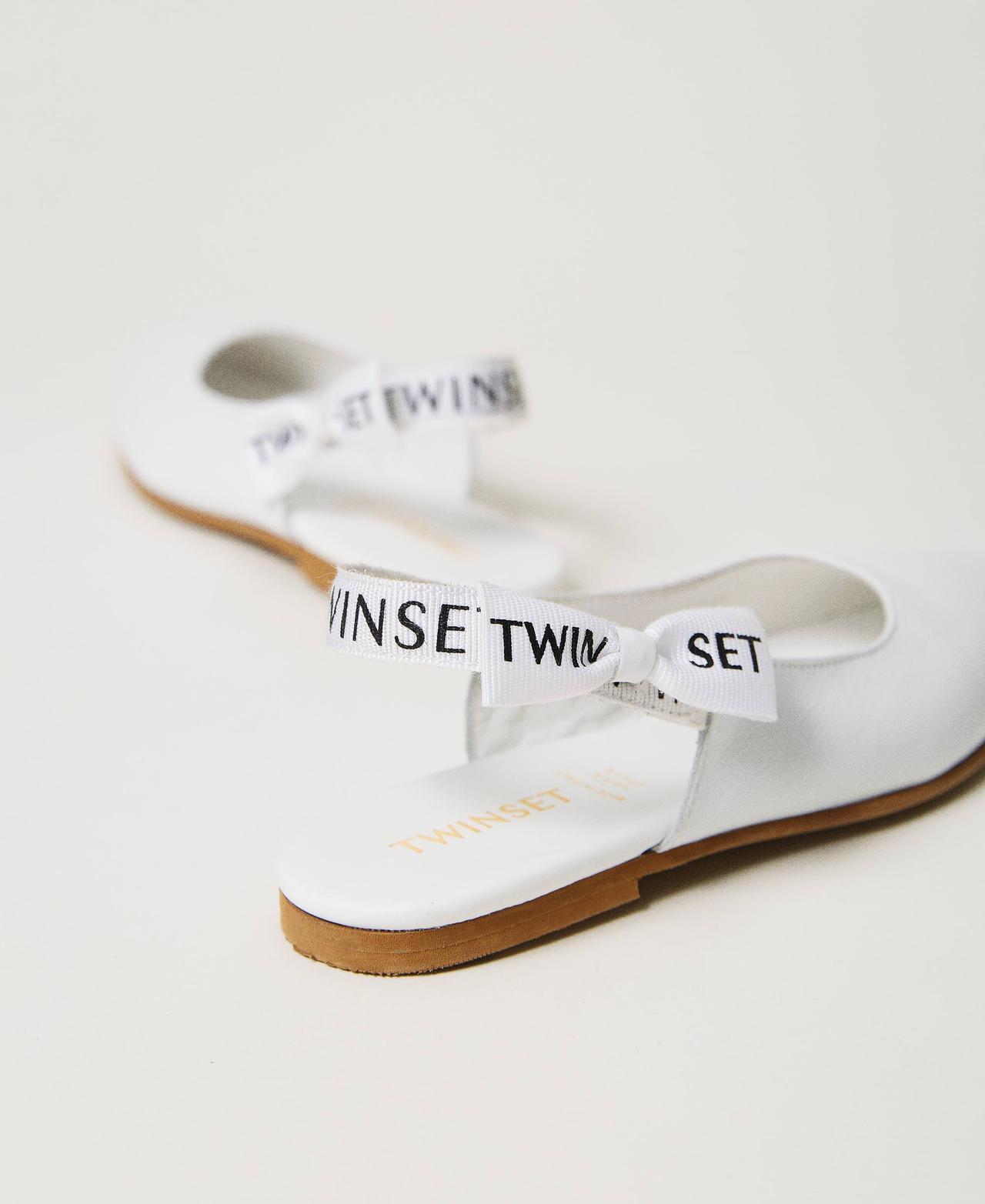 Ballerine sling back in pelle con logo Bambina Bianco TWINSET Milano