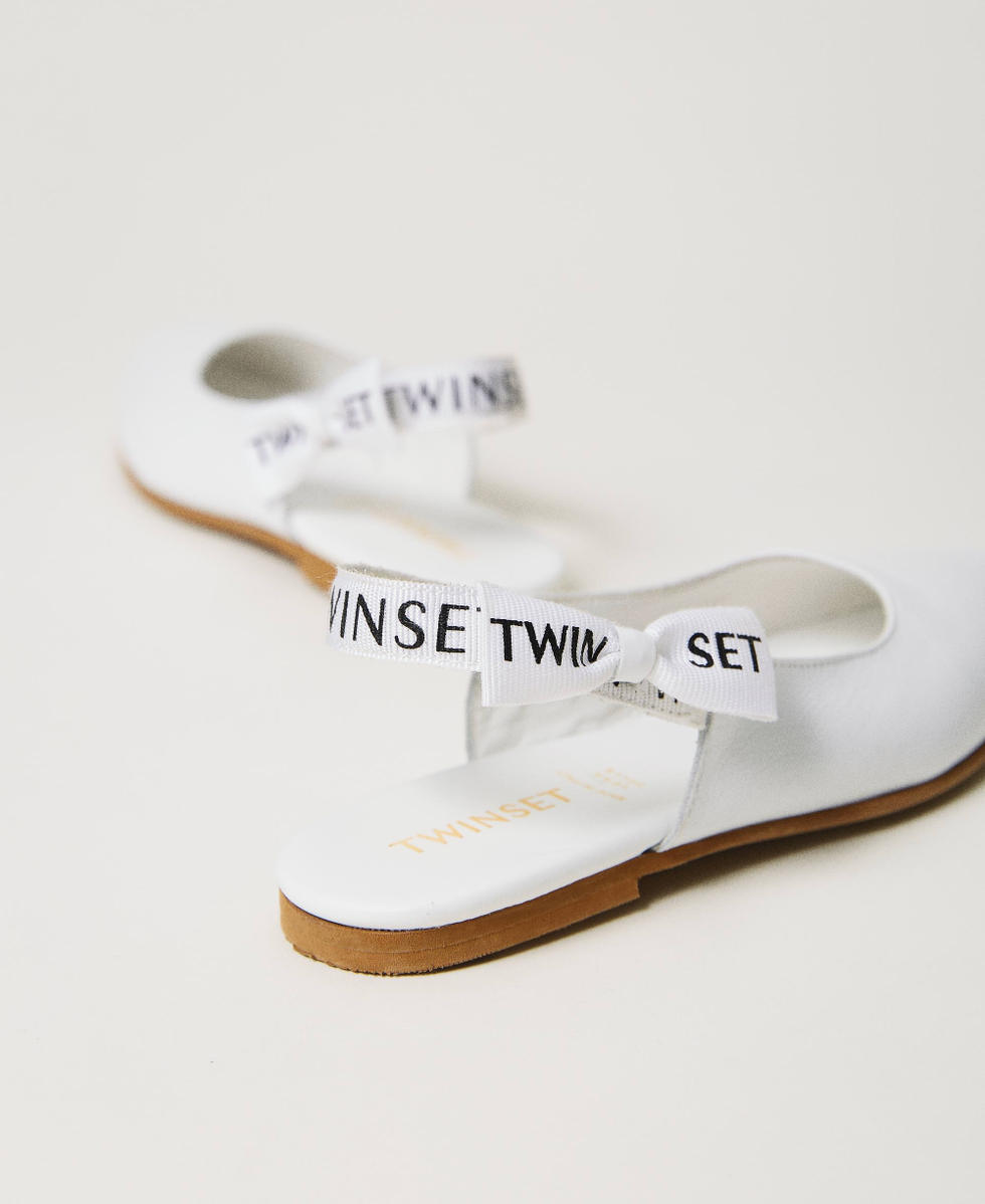 Ballerine sling back in pelle con logo Bambina Bianco TWINSET Milano