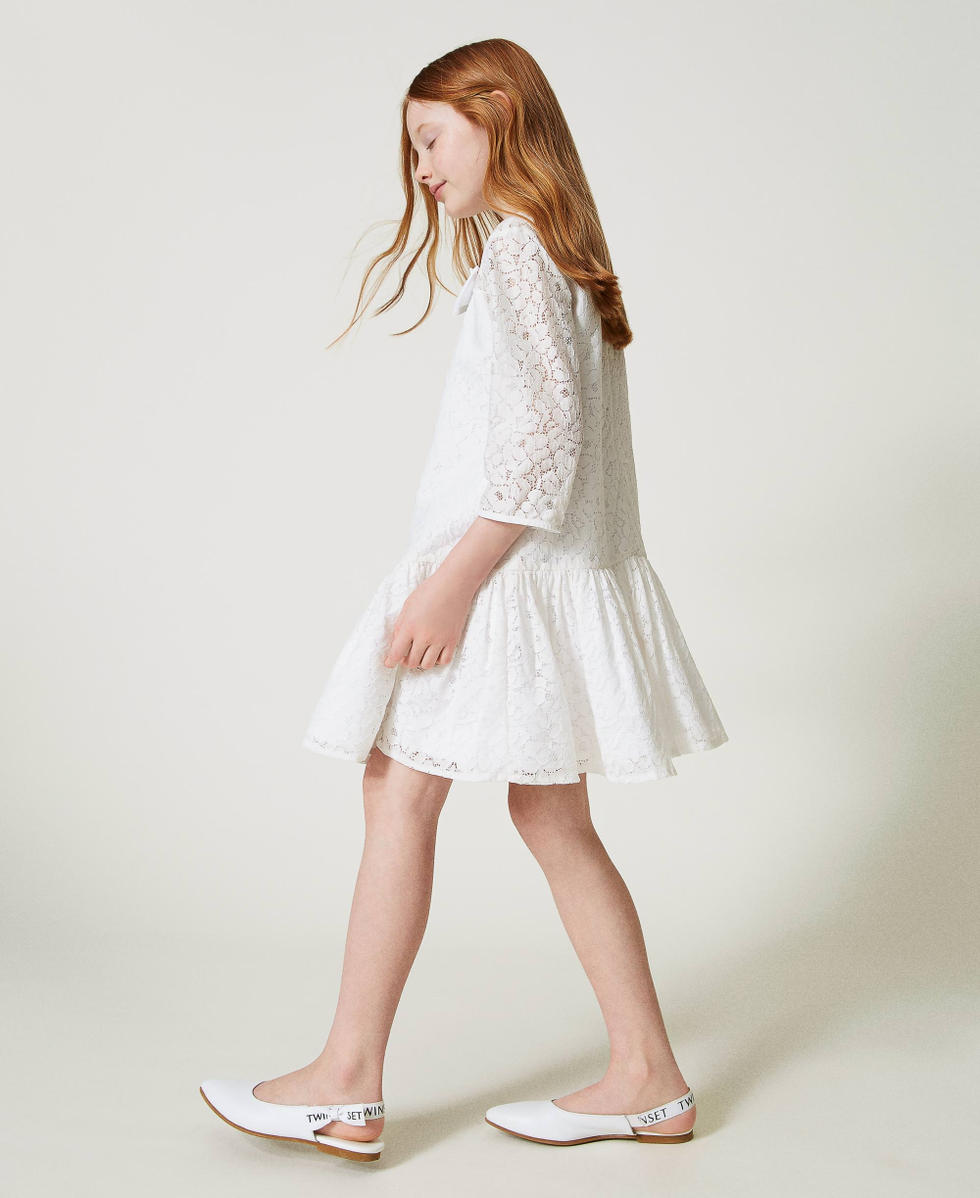 Leather sling back ballerina shoes with logo Girl White TWINSET Milano