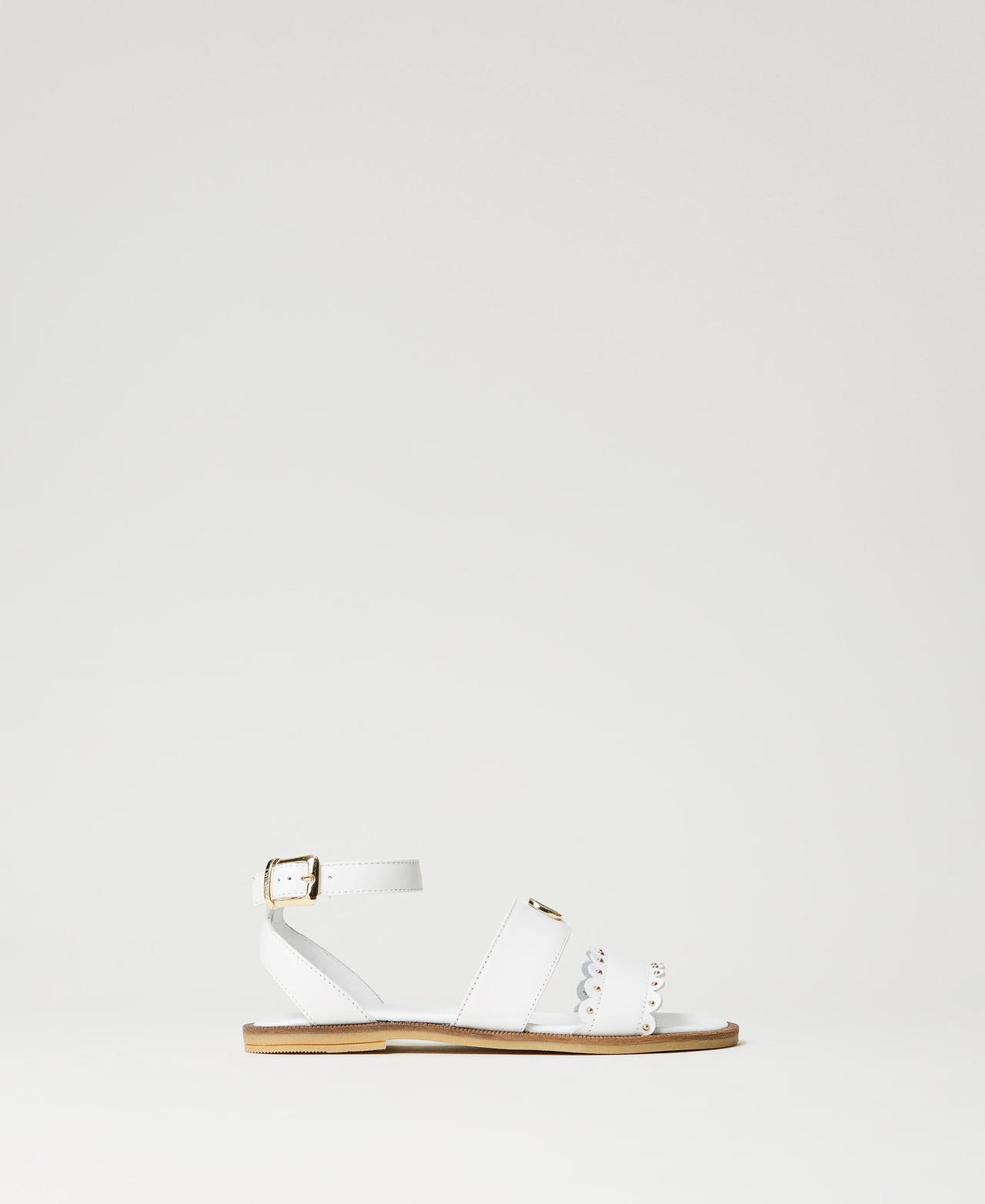 Leather sandals with Oval T "Lucent White" Girl 241GCJ050_11271_01
