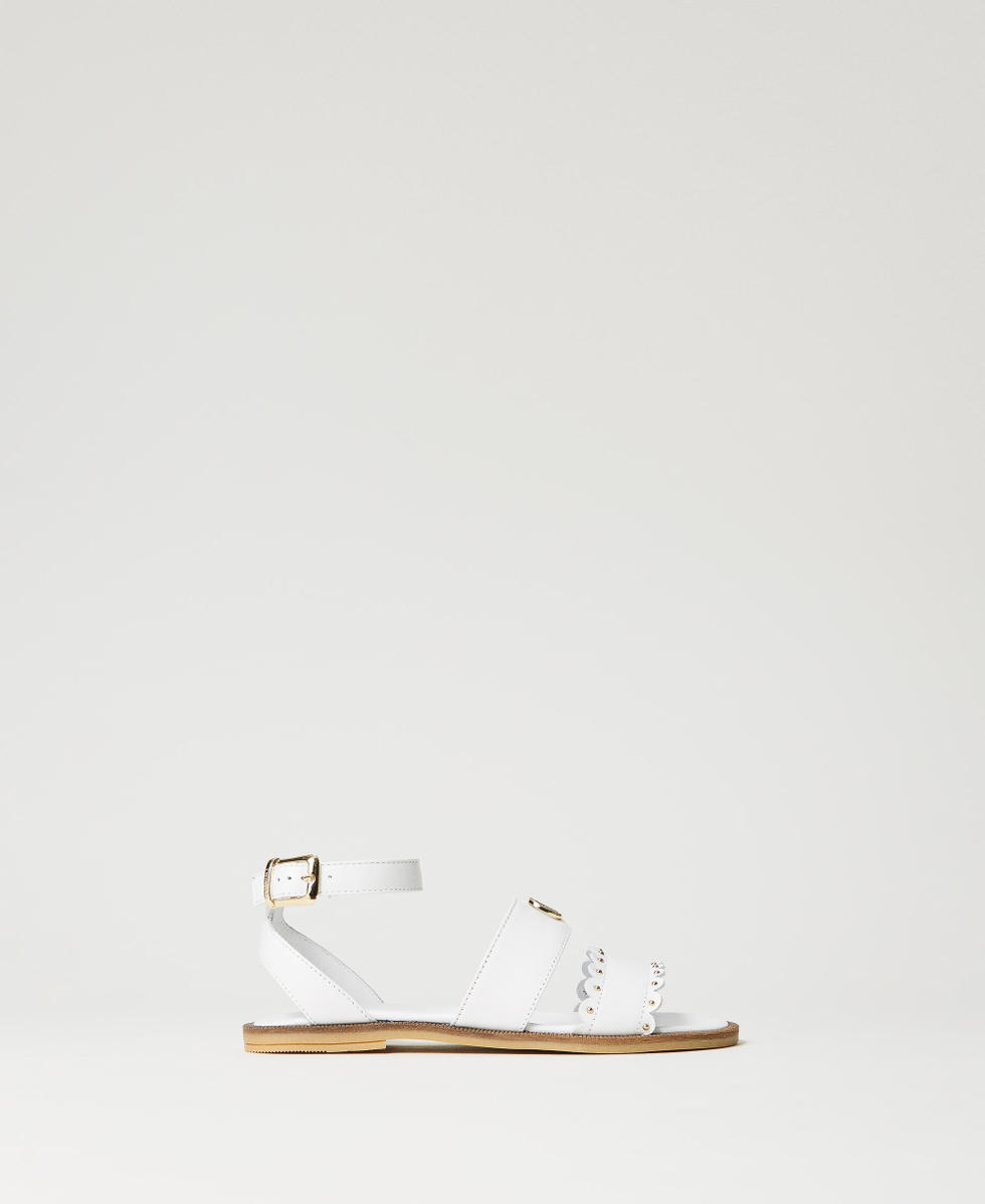 Sandali in pelle con Oval T Bambina Bianco TWINSET Milano