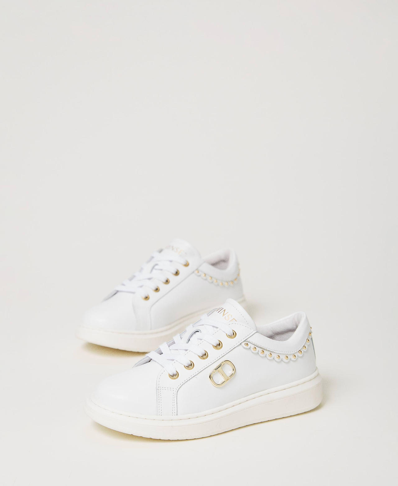 Leather trainers with Oval T "Lucent White" Girl 241GCJ052_11271_02