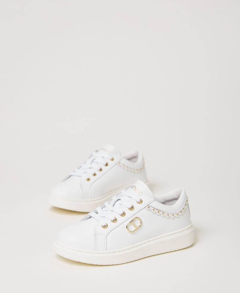 Sneakers in pelle con Oval T Bianco "Lucent White" Bambina 241GCJ052-02