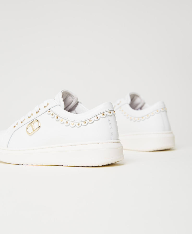 Leather trainers with Oval T "Lucent White" Girl 241GCJ052_11271_03