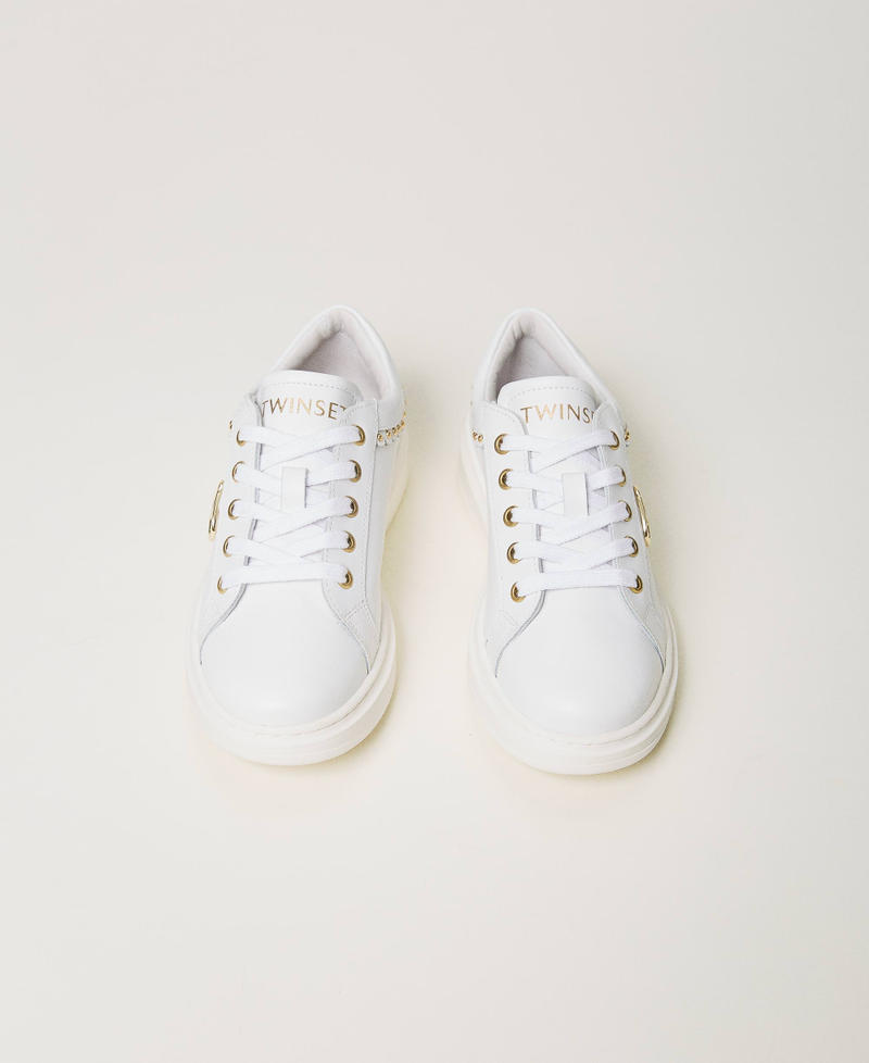 Leather trainers with Oval T "Lucent White" Girl 241GCJ052-04