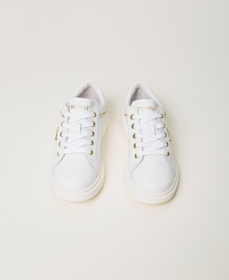 Leather trainers with Oval T "Lucent White" Girl 241GCJ052_11271_04