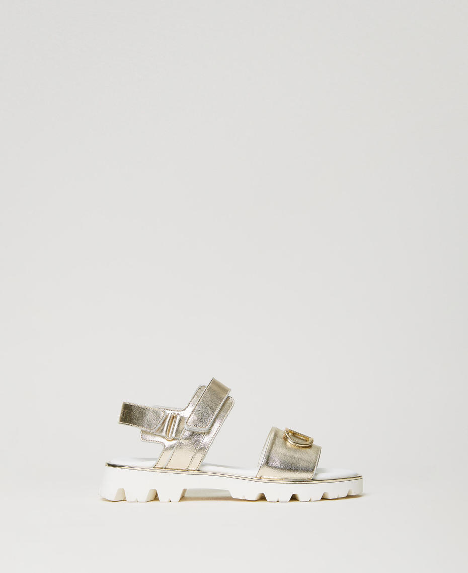 Laminated leather sandals with Oval T