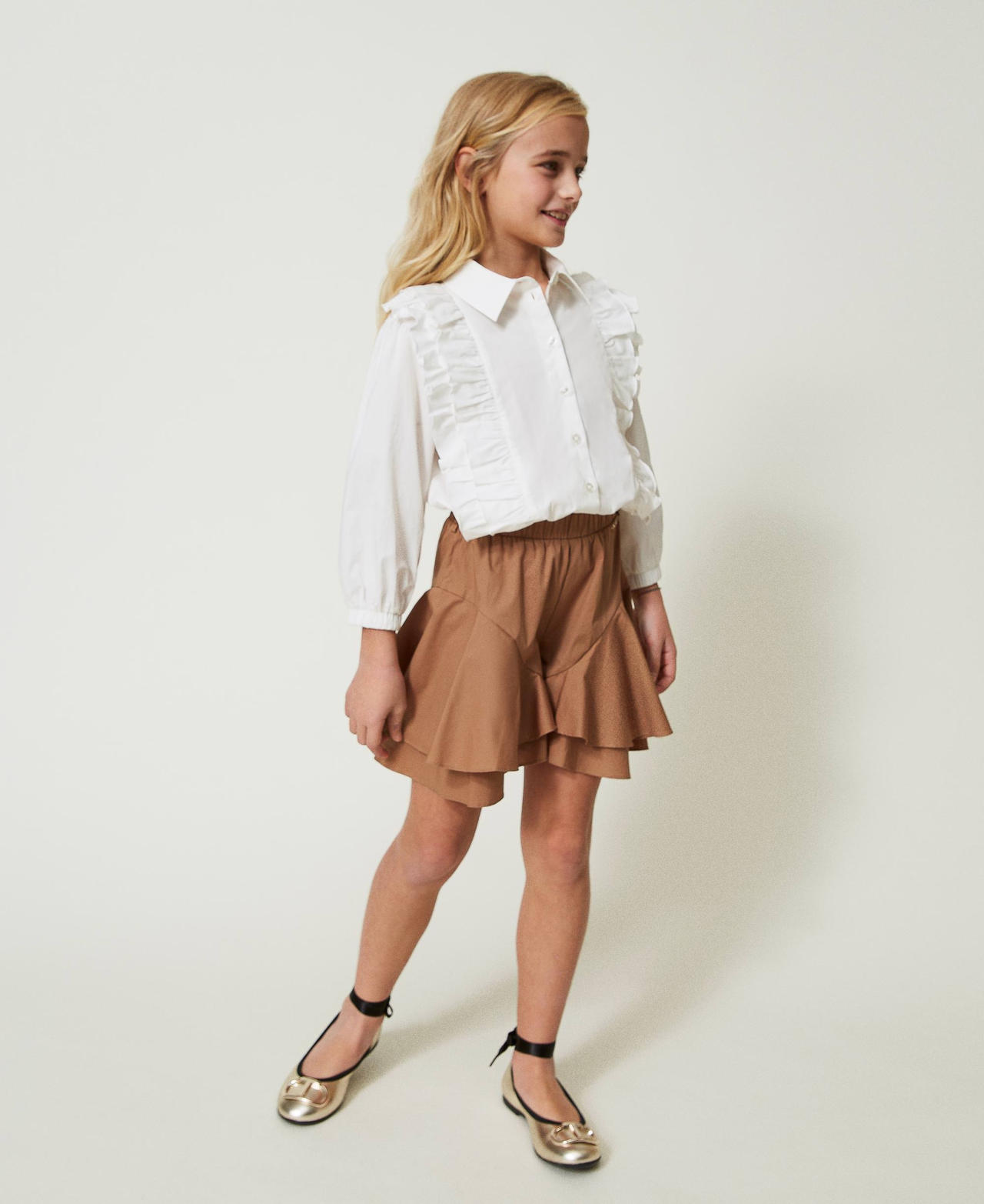Ballerine in pelle con laccio e Oval T Bambina Argento TWINSET Milano