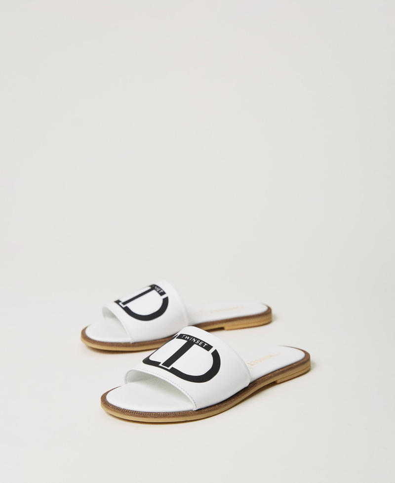 Leather slides with Oval T "Lucent White" Girl 241GCJ072-02