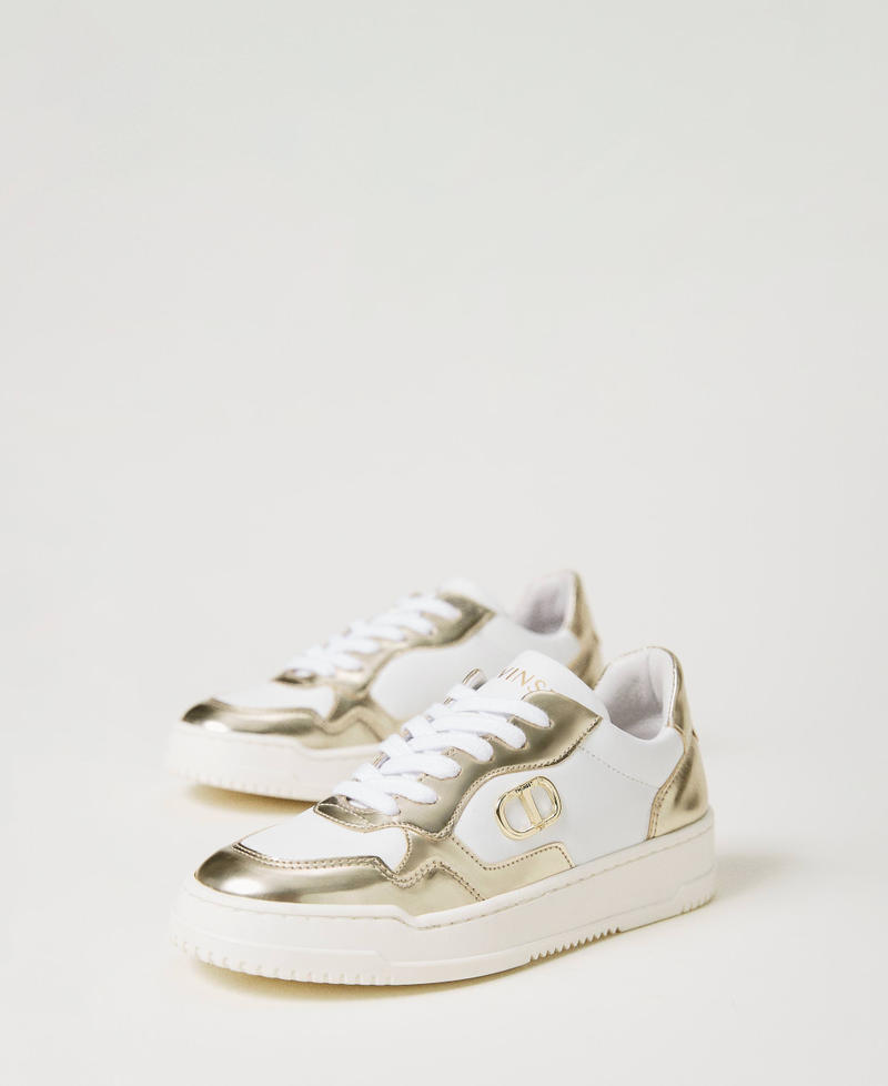 Laminated leather trainers with Oval T