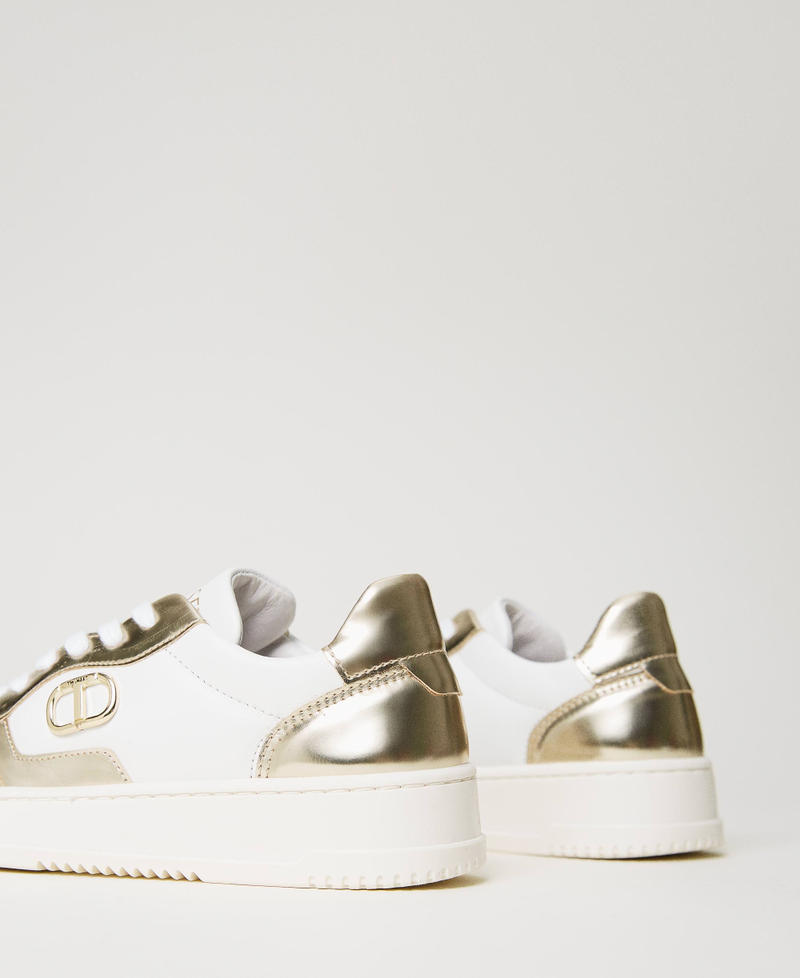 Laminated leather trainers with Oval T