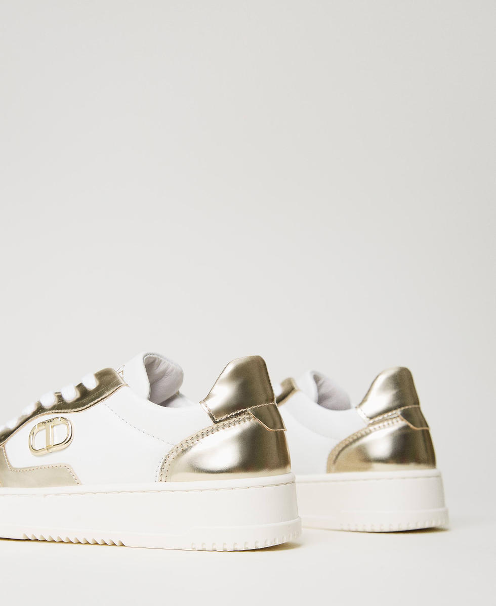Laminated leather trainers with Oval T