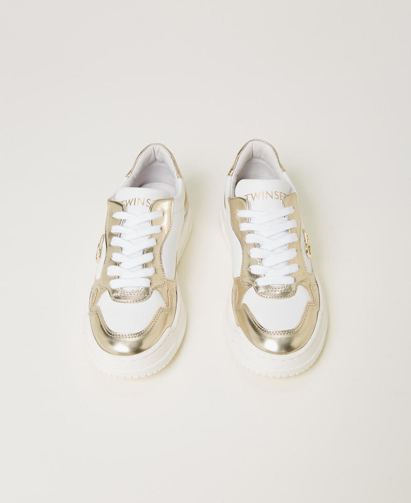 Laminated leather trainers with Oval T