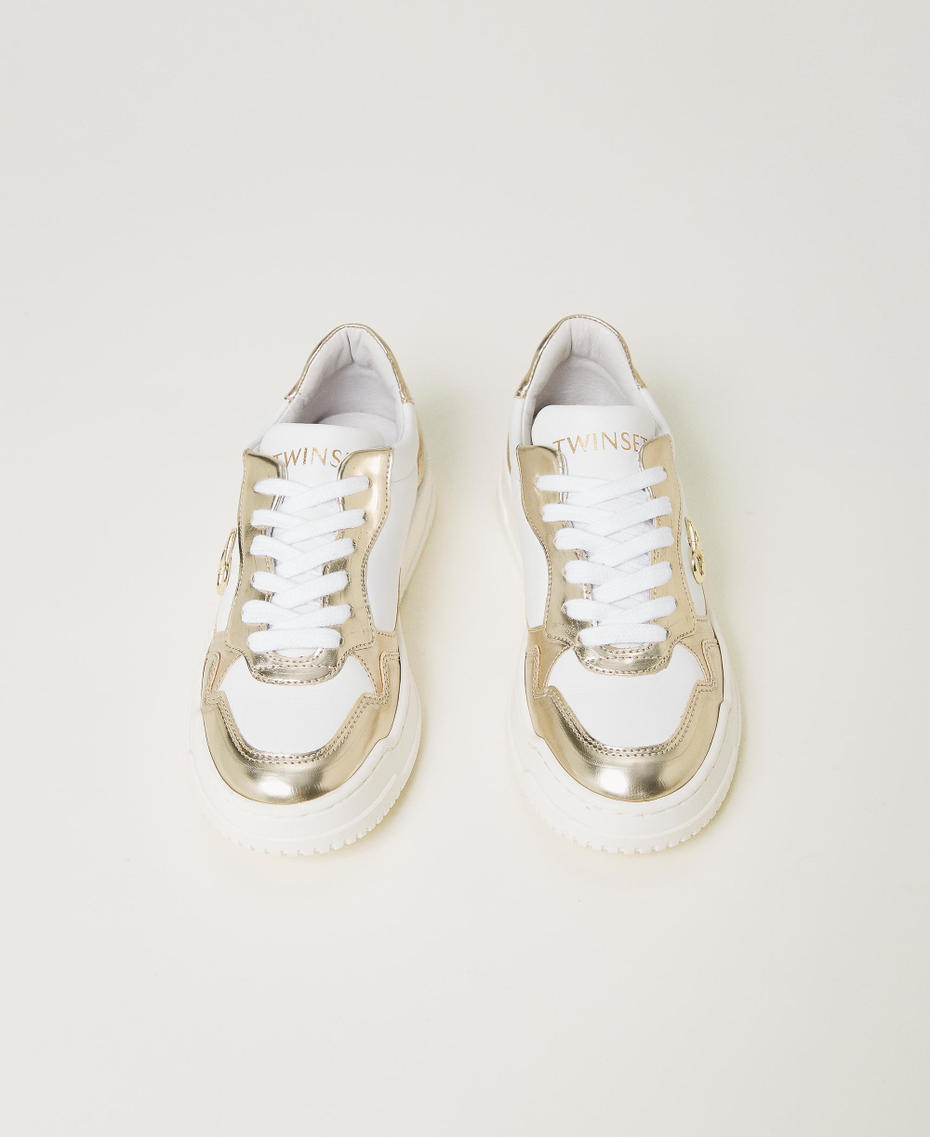 Laminated leather trainers with Oval T Platinum Girl 241GCJ110-04
