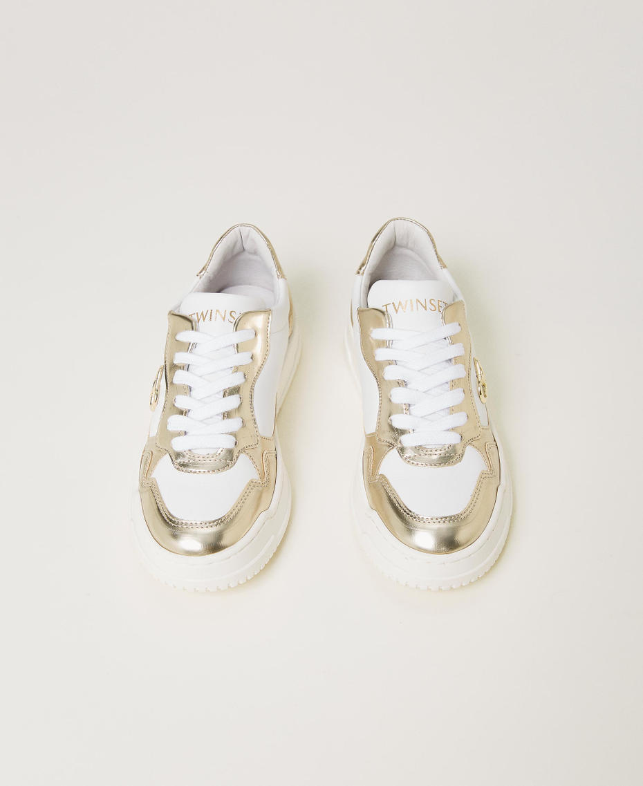 Laminated leather trainers with Oval T