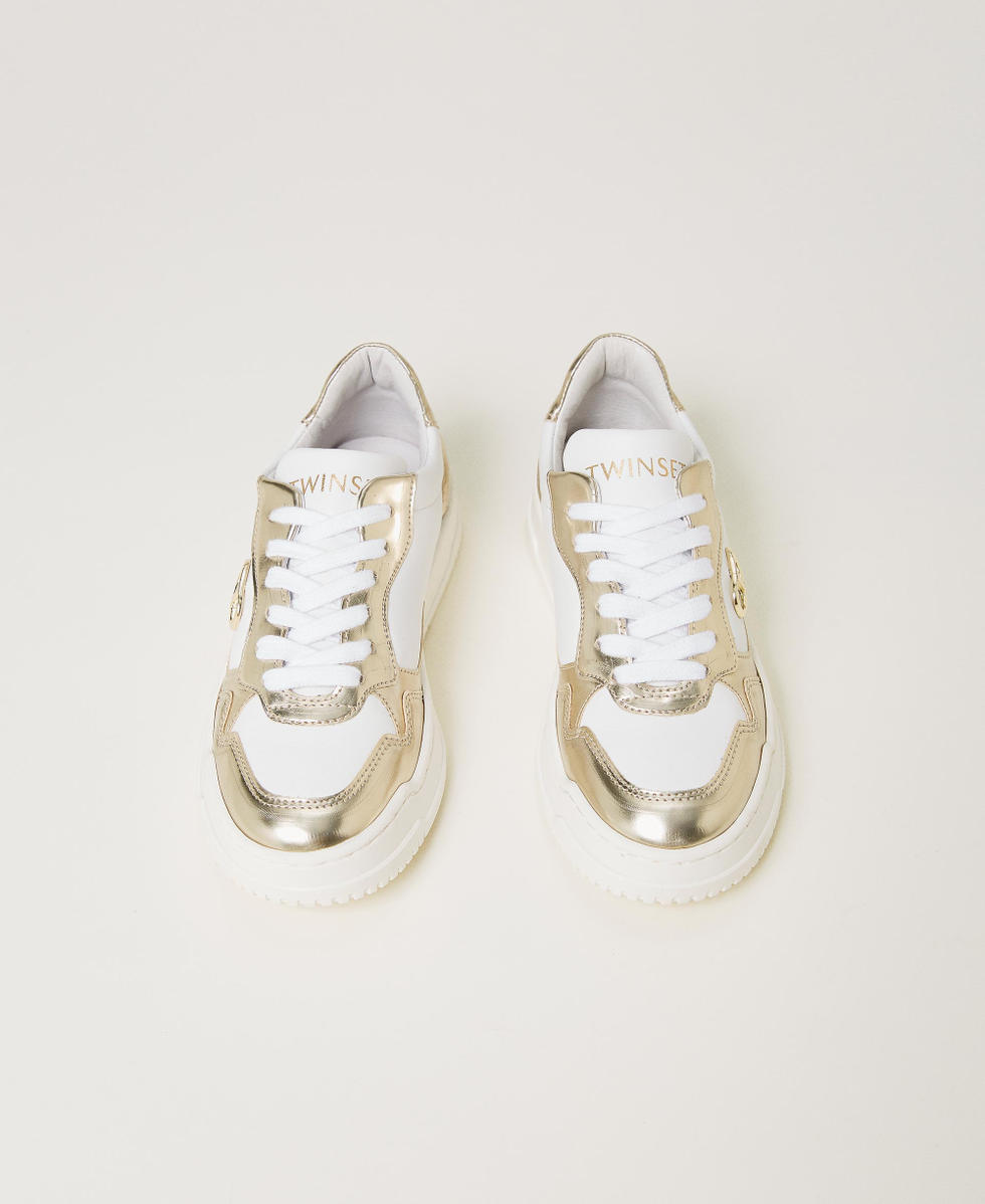 Laminated leather trainers with Oval T