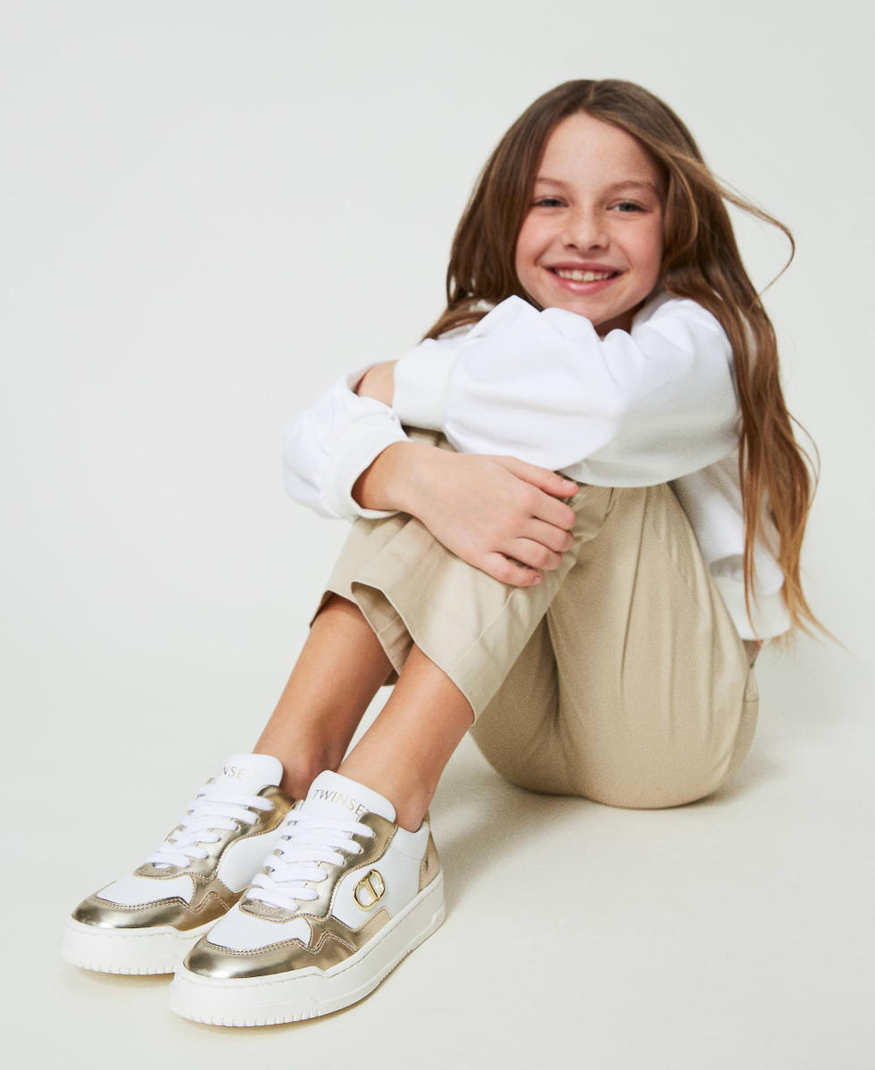 Sneakers laminate in pelle con Oval T Bambina Argento TWINSET Milano