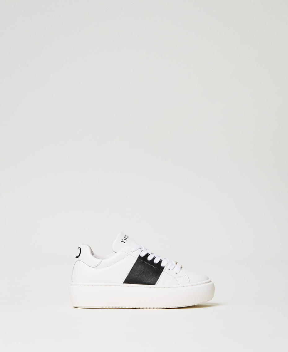 Sneakers in pelle con logo Bicolor Bianco "Lucent White" / Nero Bambina 241GCJ122-01